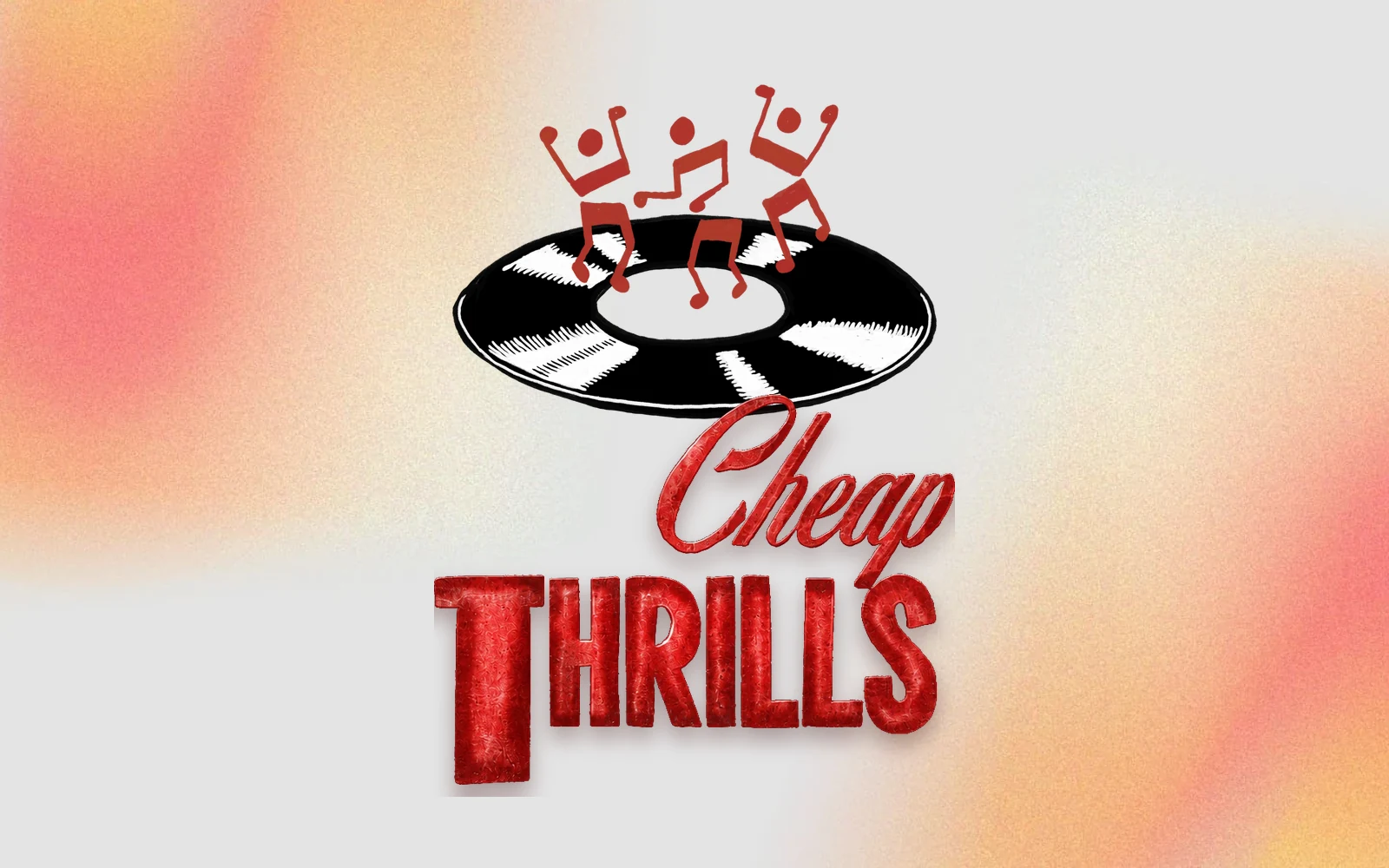 After: the new logo, three red dancers on a black record above the 3D red Cheap Thrills lettering
