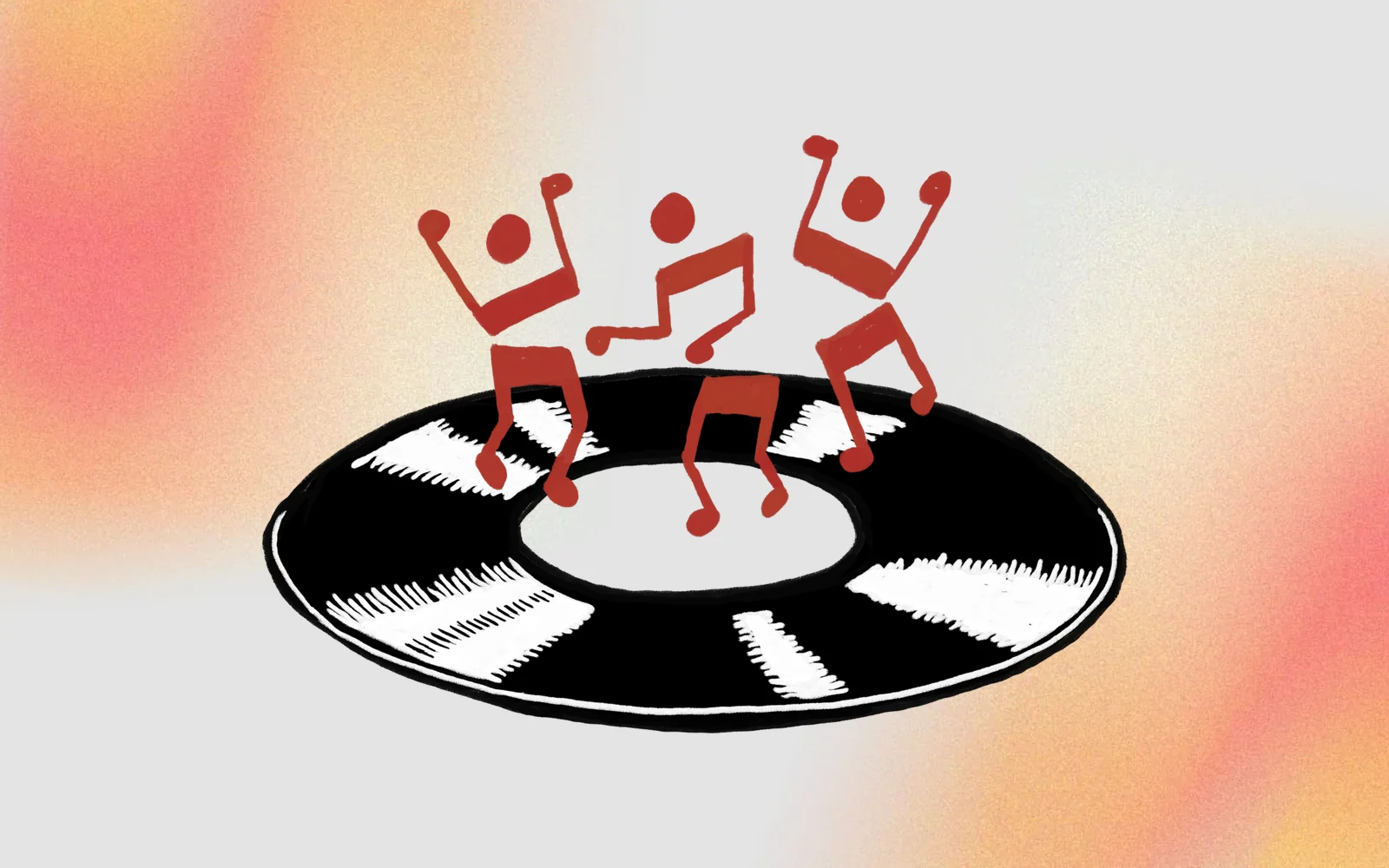 Cheap Thrills logo: three red dancers on a black record, on a warm gradient