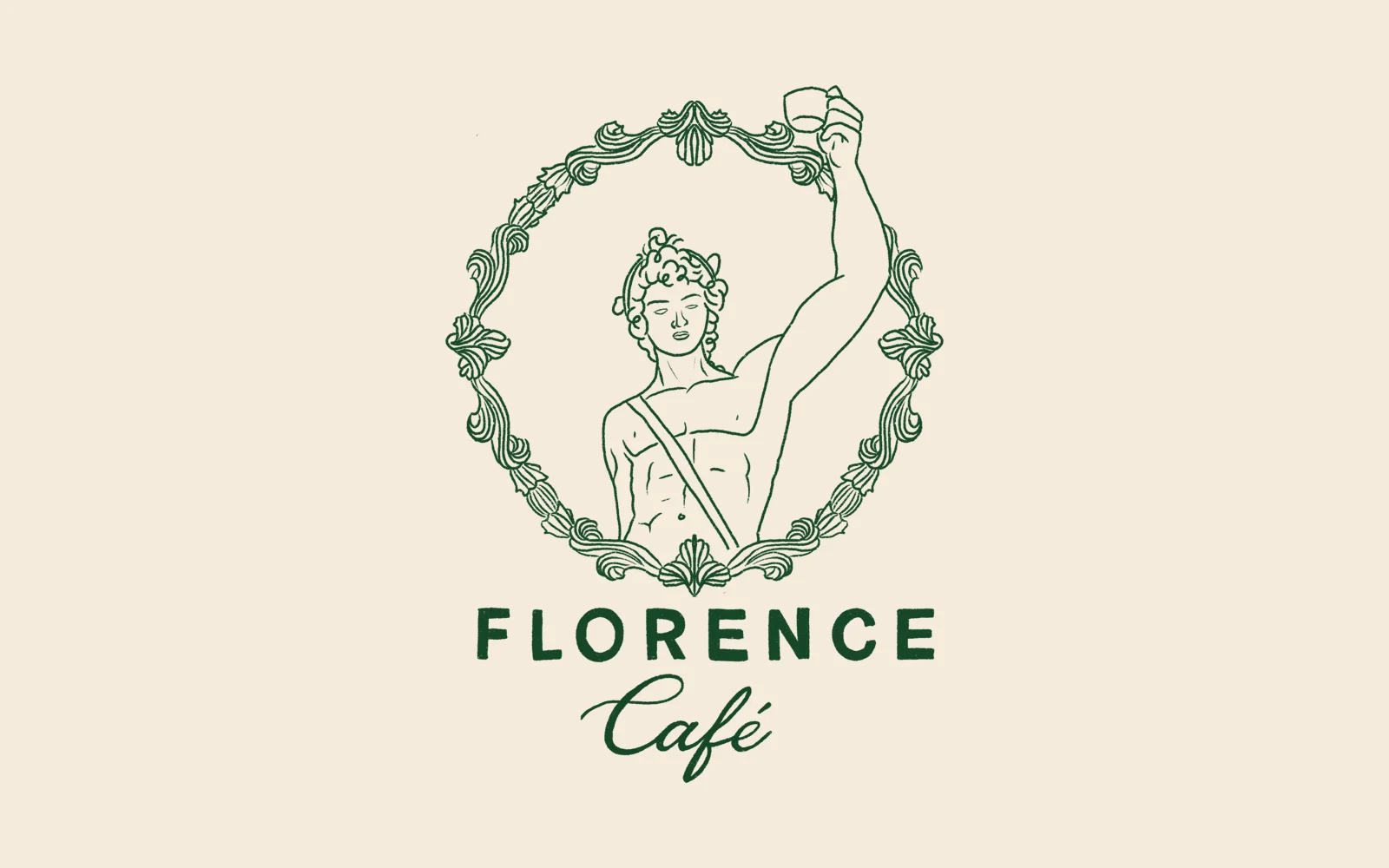 After: the new Florence Café logo in green on cream