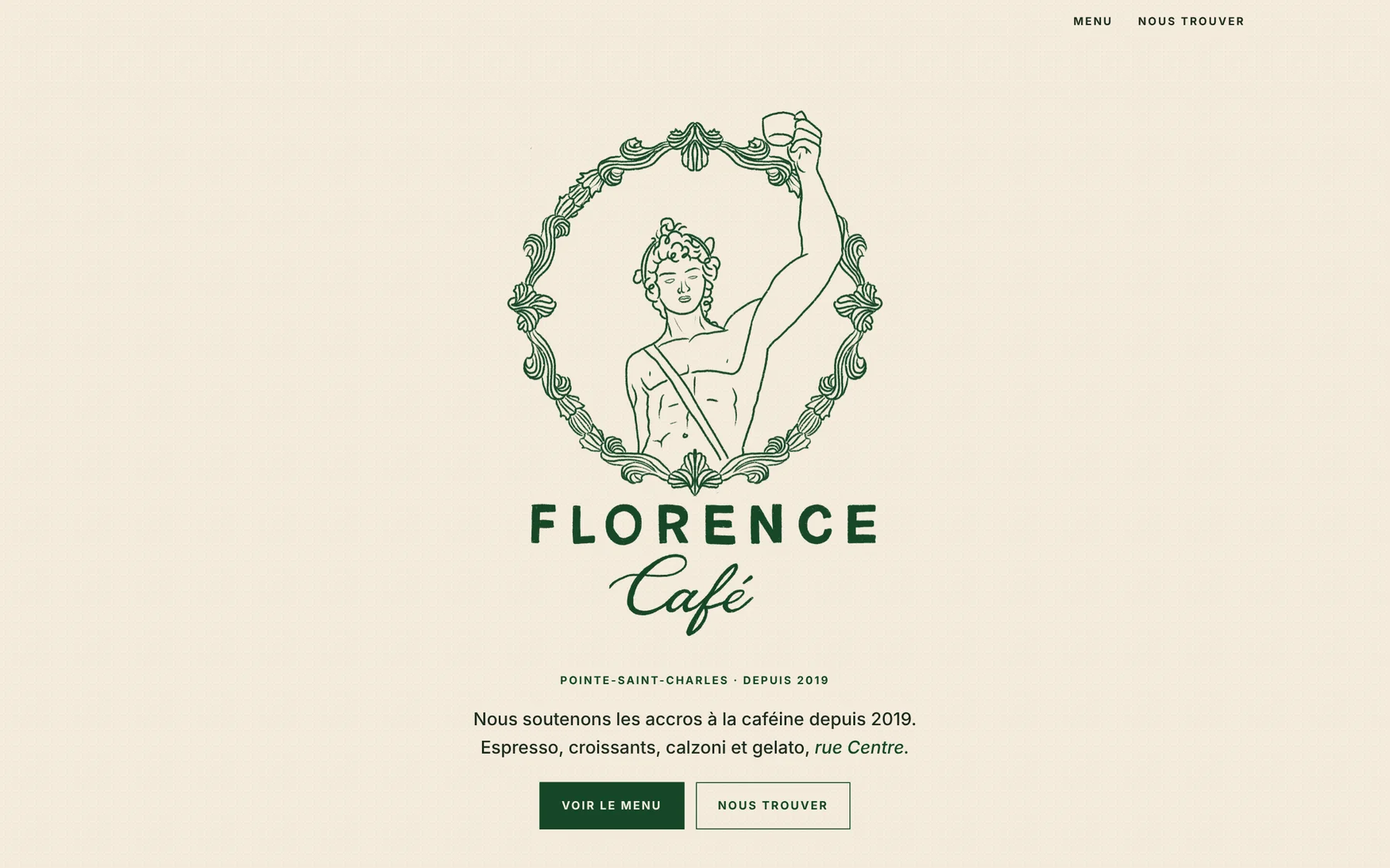 Florence Café website home page with the logo