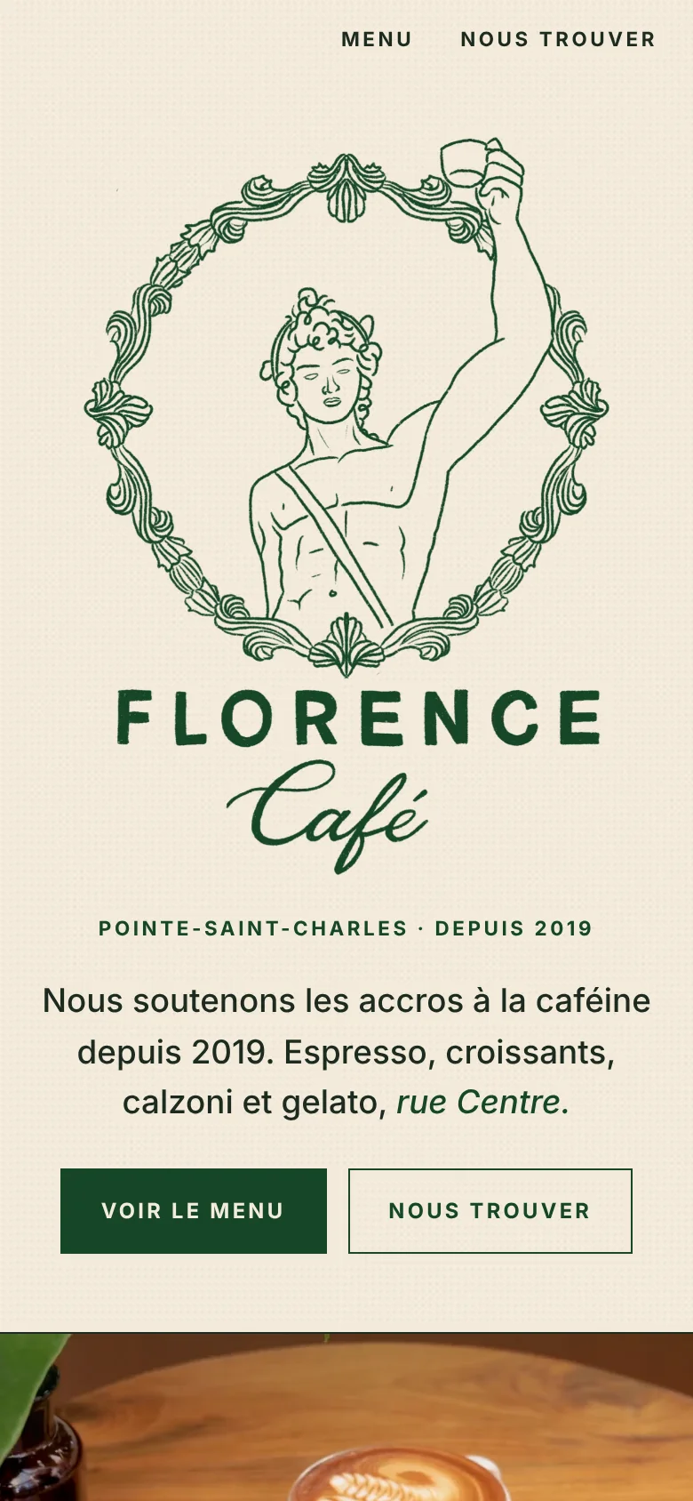 Florence Café website on a phone