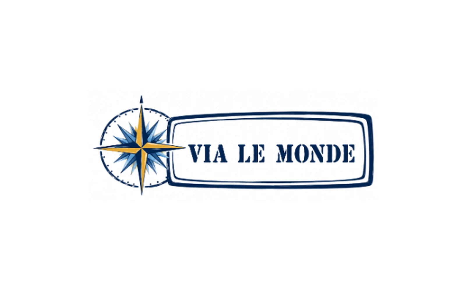 Before: the previous Via le Monde logo, a blue and gold compass beside the name in a rounded frame