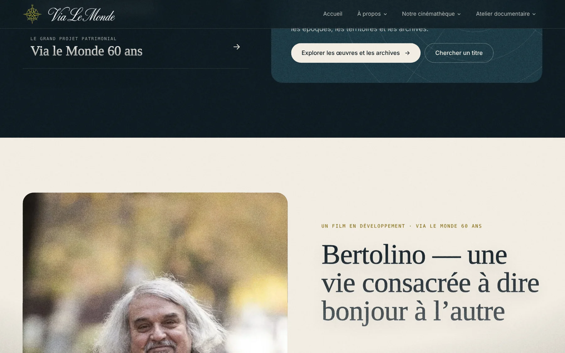 Bertolino film project section with a portrait