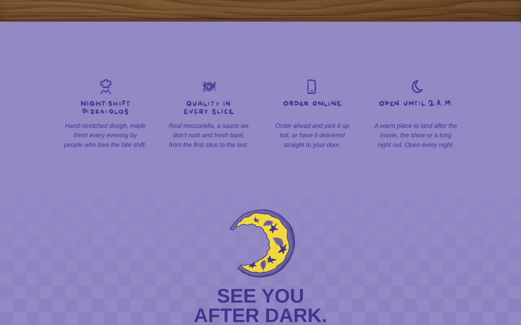Website section with four hand-drawn icons and titles