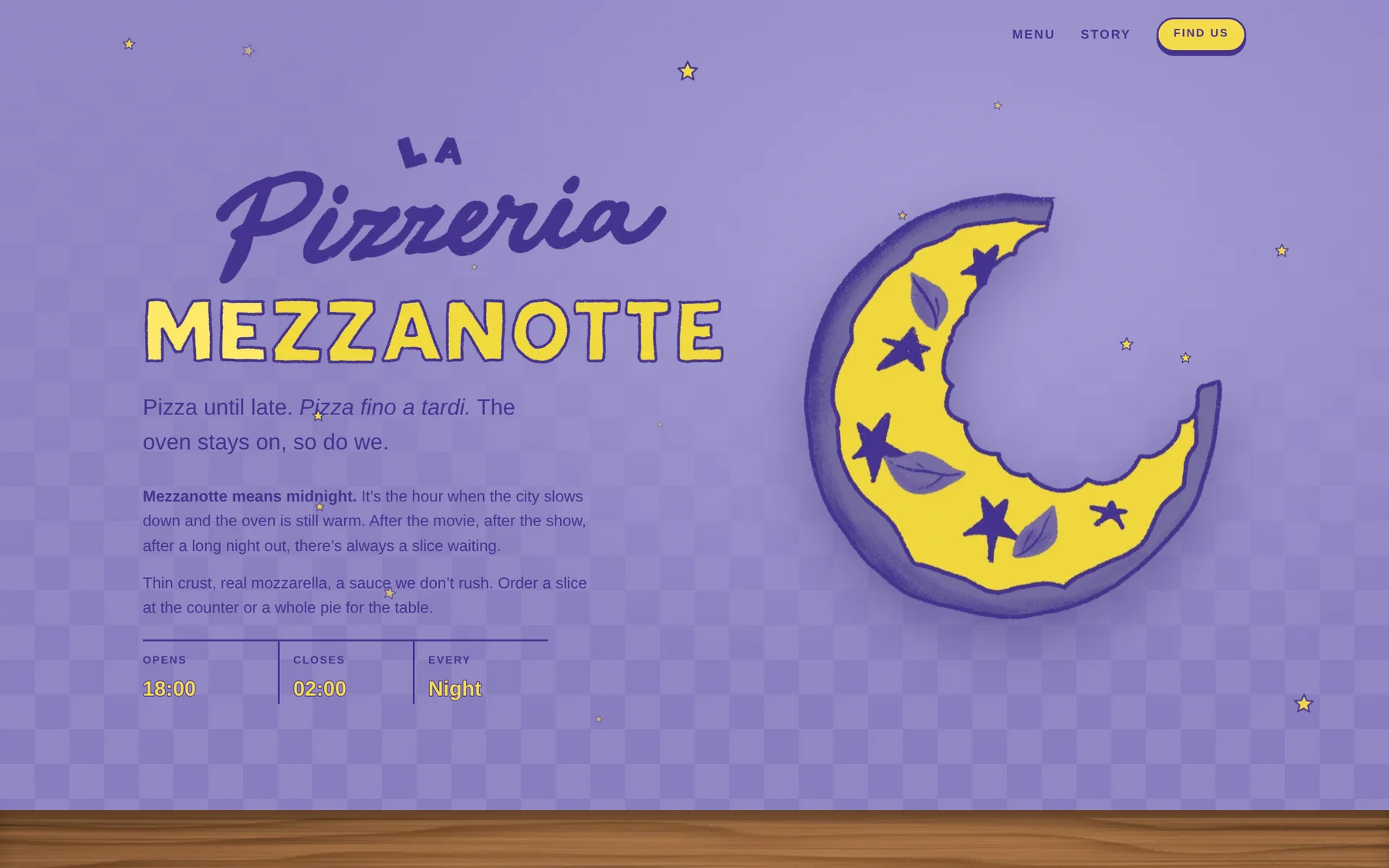 Pizzeria Mezzanotte website home page