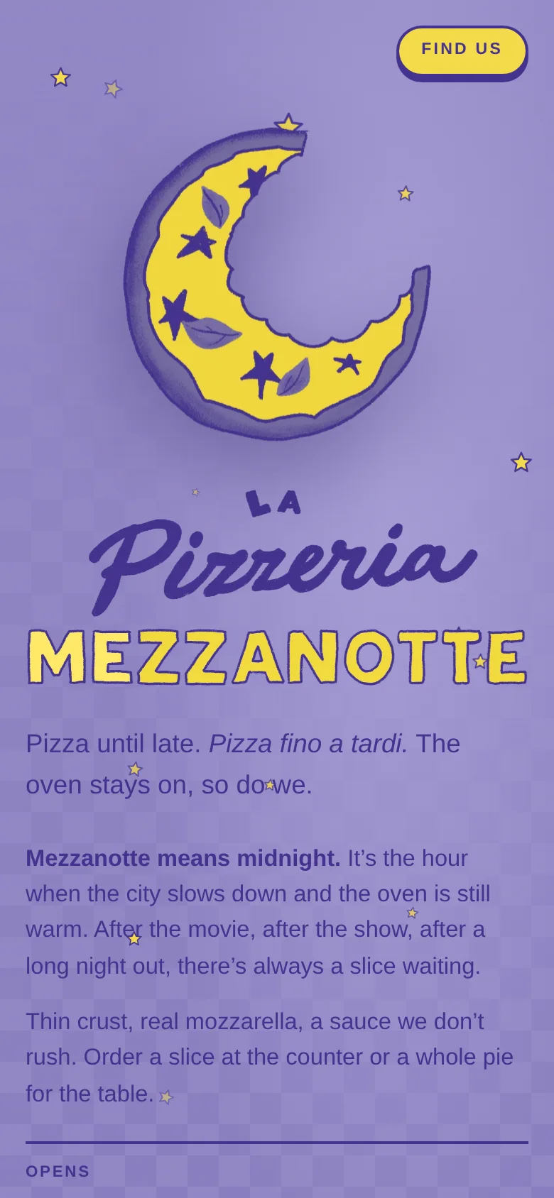 Pizzeria Mezzanotte website on a phone